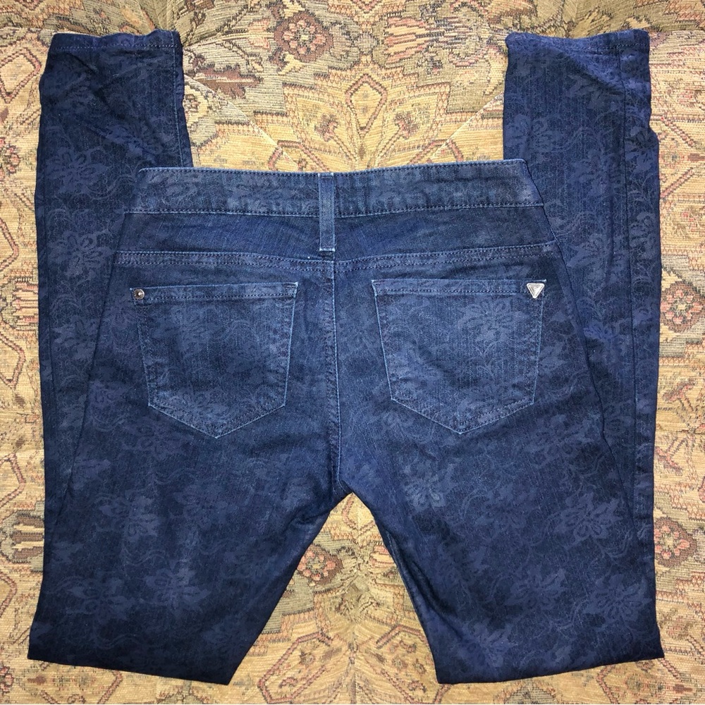 GUESS Skinny Jeans Lace Look Dark Wash Floral Print Size 0